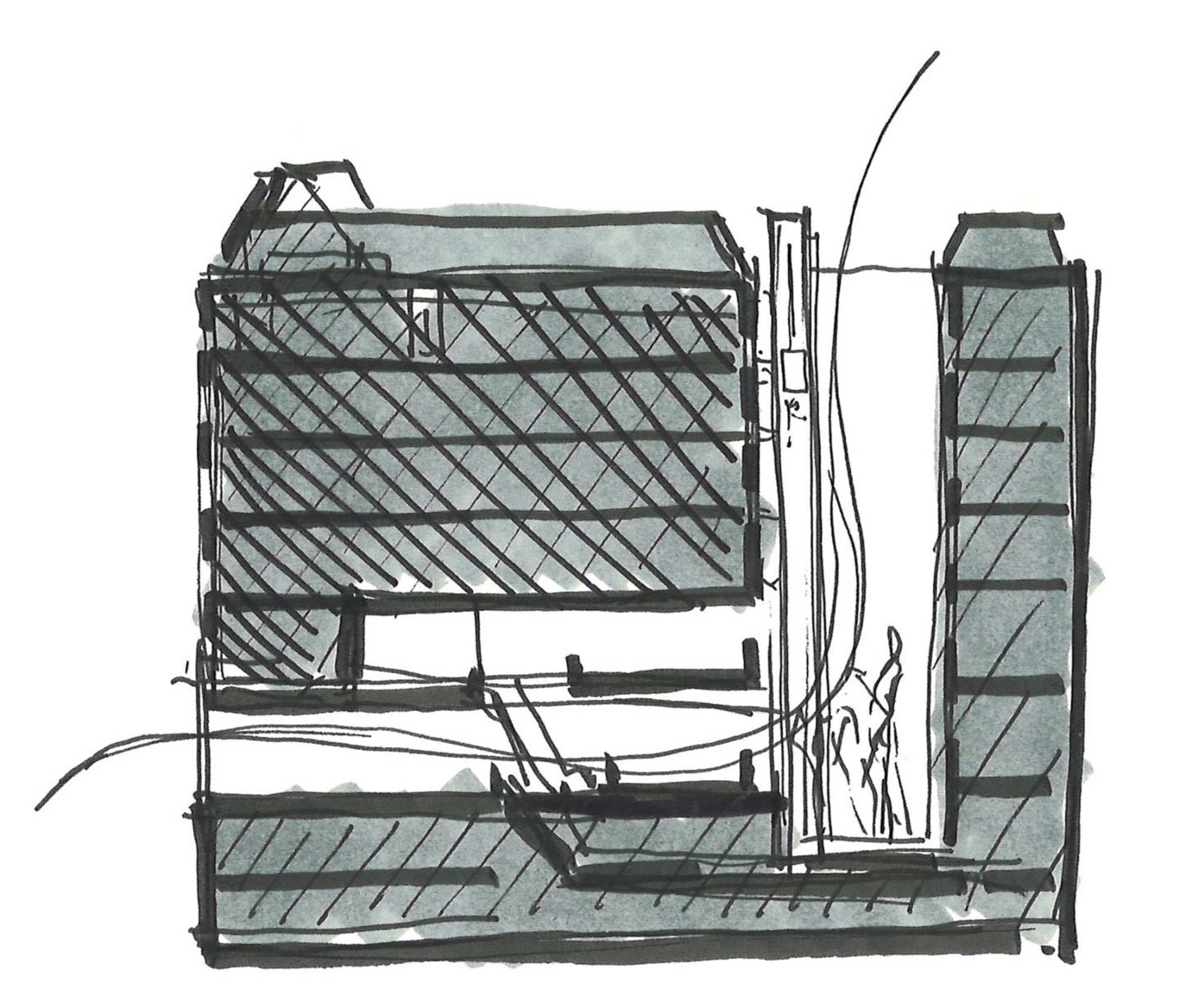 Raf Listowski Atelier d'Architecture création bureaux réhabilitation transformation nouveau siège social Carac Thétis felix potin Neuilly croquis esquisse dessin