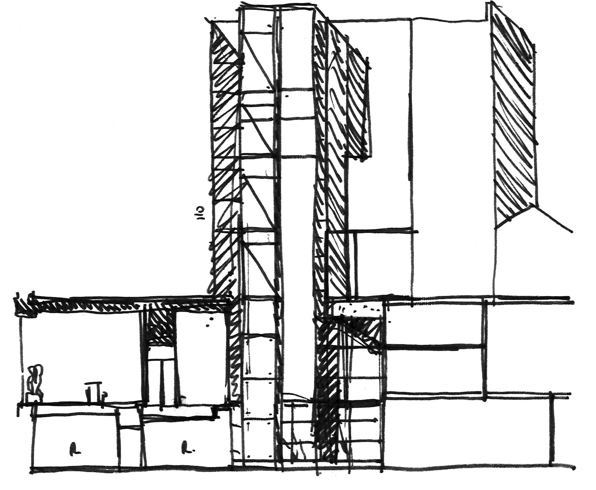 Raf Listowski Atelier d'Architecture création bureaux réhabilitation transformation nouveau siège social Carac Thétis felix potin Neuilly croquis esquisse dessin